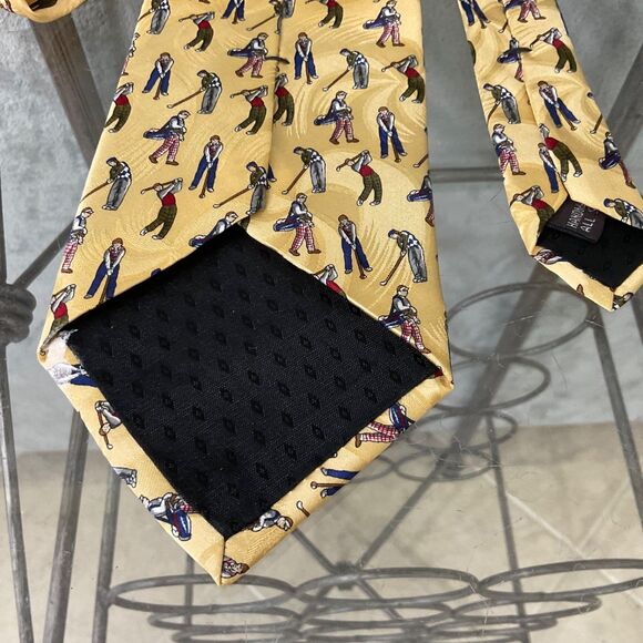Crooks & Creed London silk Tie Men’s 58” classic Yellow Golfer Hidden Pinwheels - Picture 4 of 10